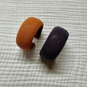 2 FERRACCIA by ANN GARRETT Stingray Leather Purple an Orange  cuff bracelets